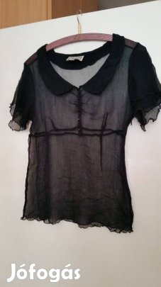 Fekete áttetsző divatos rövid ujjú nyári blúz