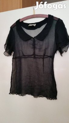 Fekete áttetsző divatos rövid ujjú nyári blúz
