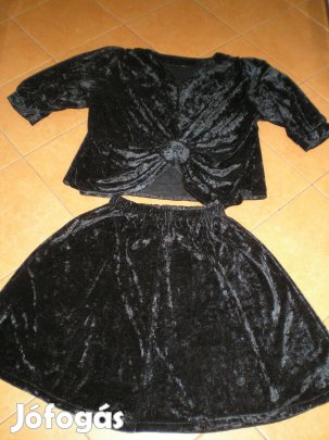 Fekete bársony kétrészes elegáns női ruha XL-es XL újszerű
