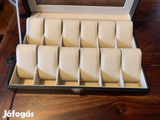 Fekete bőr óradoboz - 12 órának - Új