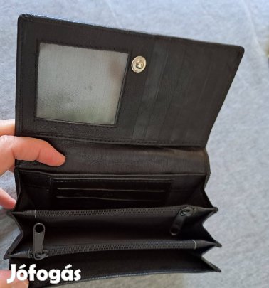 Fekete bőr új sokrekeszes pénztárca