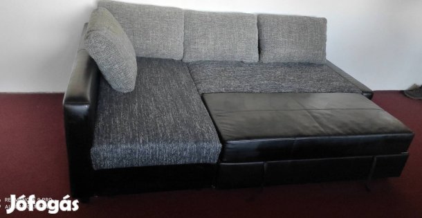 Fekete bőr-zsákszövet ágyazható sarokülő