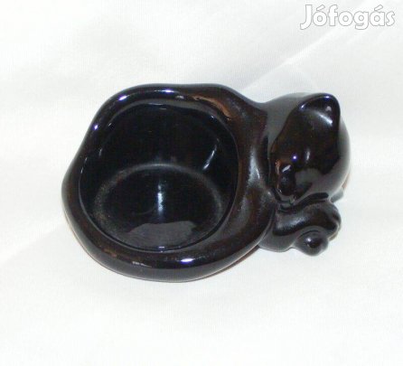 Fekete cica porcelán mécsestartó