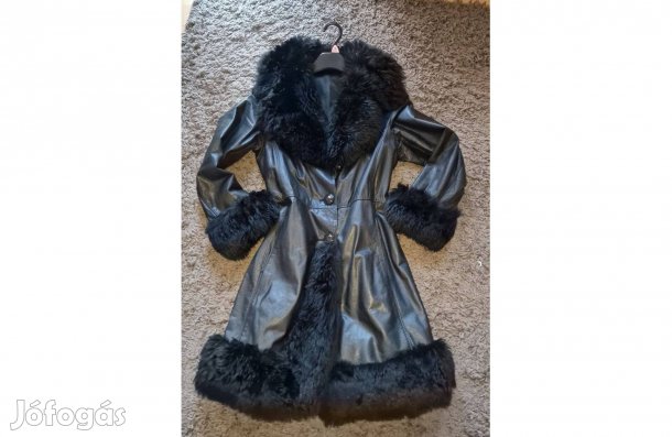 Fekete egyedi valódi bőrkabát műszőrmével
