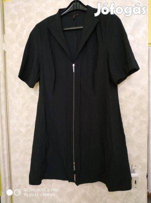 Fekete elől cipzáras, sztreccses rövid ujjú tunika, miniruha 46-os