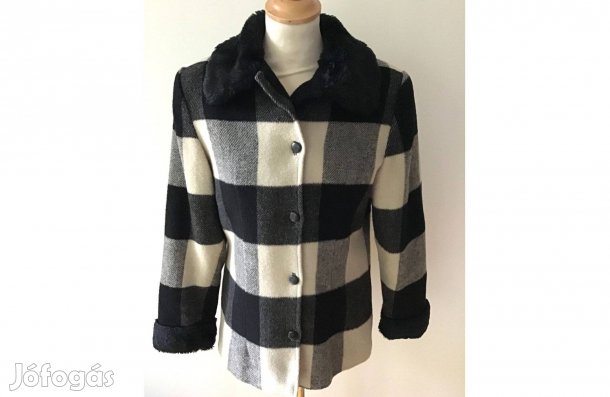Fekete-fehér, kockás női, puha gyapjú kiskabát. M-es