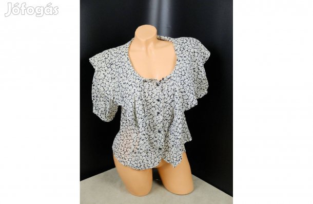 Fekete fehér apró mintás rövid ujjú elegáns gombos női ing