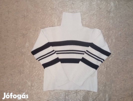 Fekete-fehér csíkos kötött garbú nyakú pulóver 40/42