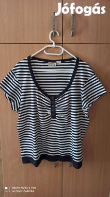 Fekete fehér csíkos rövid ujjú pulóver 48-50-es