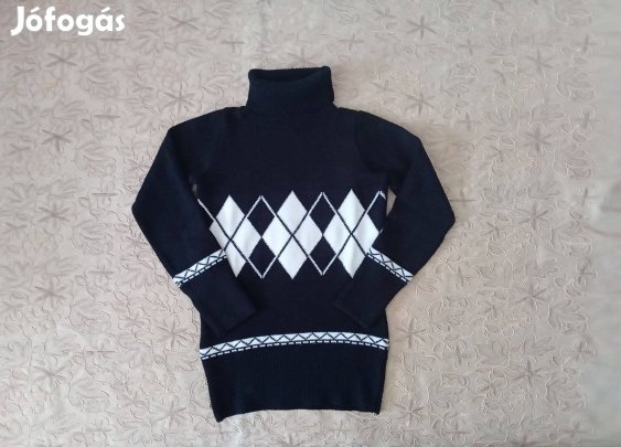 Fekete-fehér kárómintás garbó nyakú pulóver 38/40