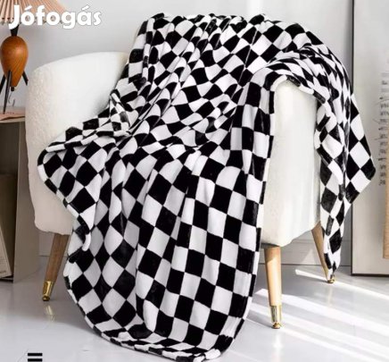 Fekete fehér kockás 150x200cm puha takaró wellsoft ágytakaró pléd F1