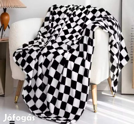 Fekete fehér kockás 200x230cm puha takaró wellsoft ágytakaró pléd F1