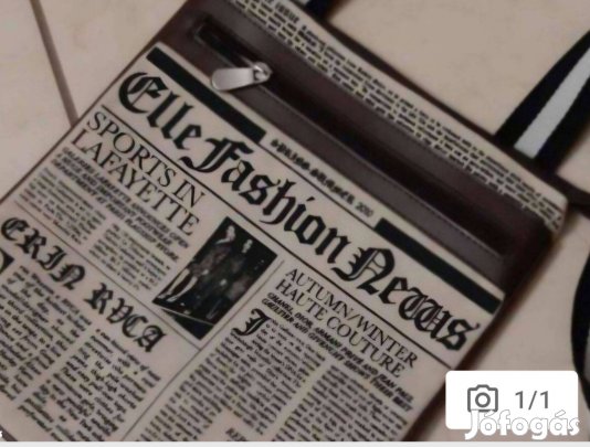 Fekete/fehér újságmintás női válltáska