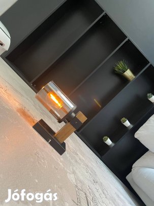 Fekete fém és fa Fali Lámpa 1X E27 60W 230V