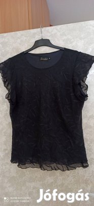 Fekete fodros ujjú blúz 50-52-es