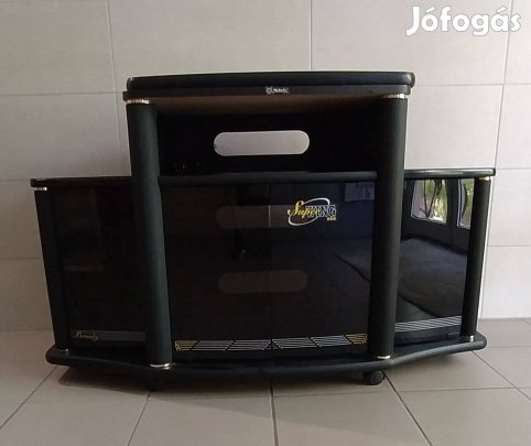 Fekete forgatható, üvegajtós, gurulós tv állvány, használt