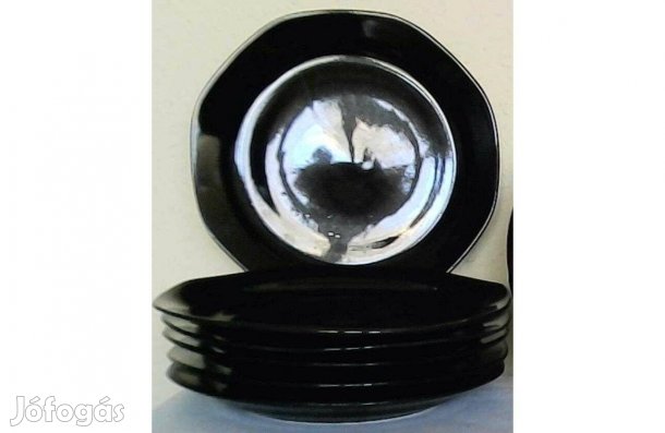 Fekete kerámia szögletes desszertes tányér 6 db 19 cm