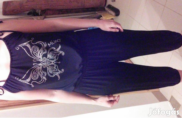 Fekete kezeslábas alkalmi strasszos overal női ruha overall overál