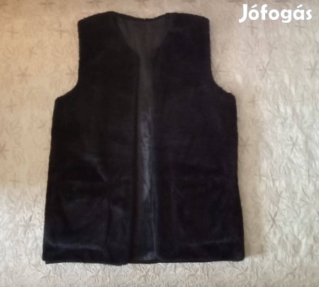 Fekete középhosszú műszőrme mellény L/XL