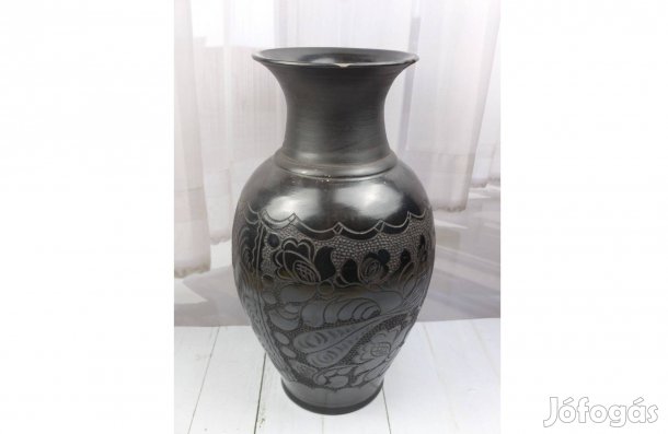 Fekete madár mintás váza 43 cm magas