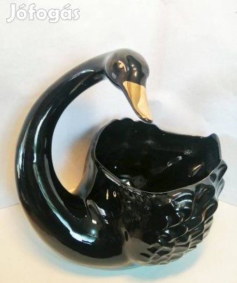 Fekete mázas hattyú kerámia virágtartó, kifogástalan állapot