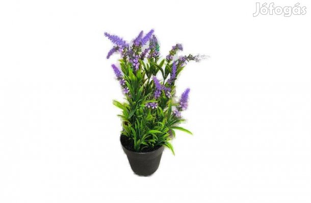 Fekete műanyag dekoratív edény élethű levendulával 38 cm