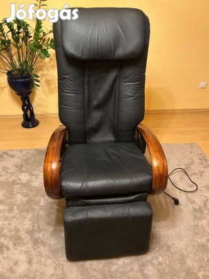 Fekete műbőr bevonatú masszázsfotel