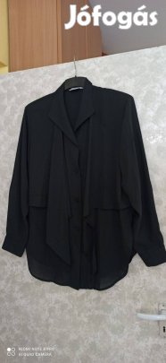Fekete muszlin hosszú ujjú blúz 44-46-os