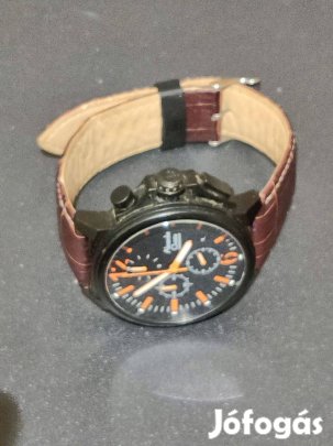 Fekete narancs színű) Alexandre Cristie karóra barna bőr szíjjal