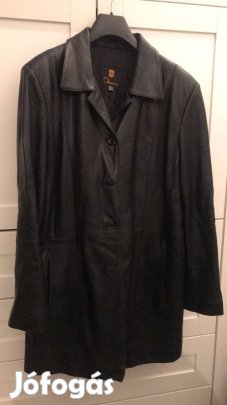 Fekete női 3/4-es bőrkabát