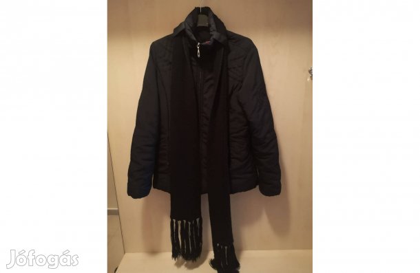 Fekete női (pufi) kabát + sál
