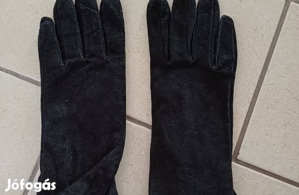 Fekete női irhabőr kesztyű (XL)