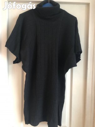 Fekete női kötött hosszított fazonú garbós pillangó ujjú felső