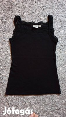 Fekete pamut csipkés pántos top