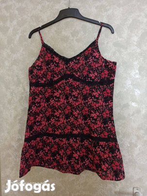 Fekete pink virágmintás pántos vékony vászon felső