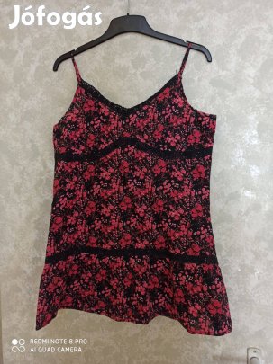 Fekete pink virágmintás pántos vékony vászon felső