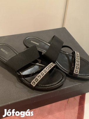 Fekete platform bőr papucs 39- es