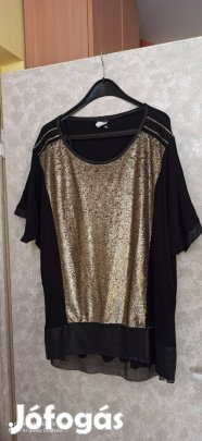 Fekete rövid ujjú különleges arany flitteres felső 56-58-as