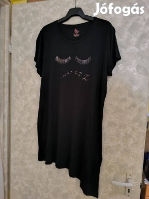 Fekete rövid ujjú viszkóz hálóing L-es