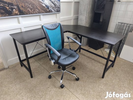 Fekete színű L-alakú íróasztal+ forgószék