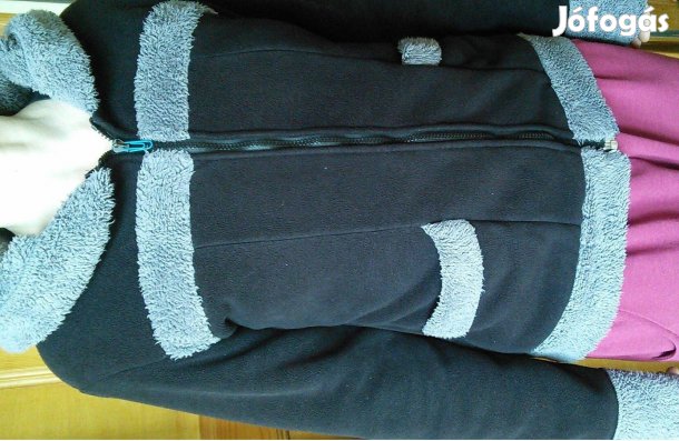 Fekete szürke kapucnis polár dzseki M-es M női