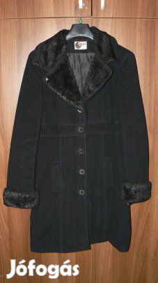 Fekete téli meleg szövet kabát 40-es Hibátlan!