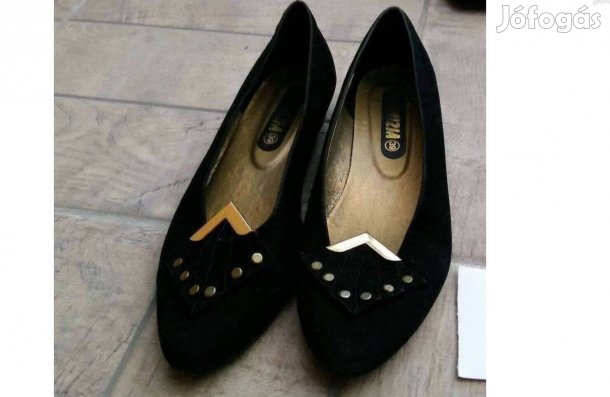 Fekete velúr balerina 37,5 alkalmi kopogós sarokkal