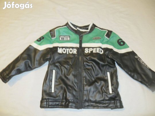 Fekete zöld gyerek motoros mű bőrdzseki 4-5 év 110 cm Rebel