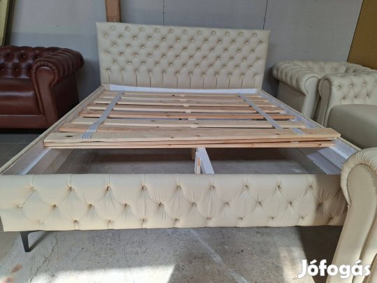 Fél ÁR!Bezárunk!Új Chesterfield tört fehér bőr Franciaágy 200eFt