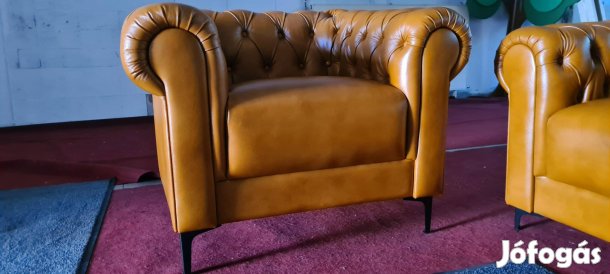 Fél ÁR!Bezárunk!Új valódi bőr chesterfield csau barna fotel 200eft