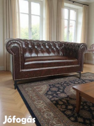 Fél ÁR!!!Minőségi valódi bőr!Új Chesterfield barna kanapé 450eft