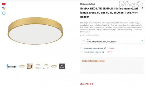 Fél ÁR - lámpa - Immax NEO LITE Smart mennyezeti lámpa, arany, 60 cm