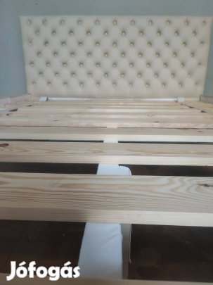 Fél ár!Bezárunk!Új 160x200cm chesterfield fehér bőr franciaágy 200eft