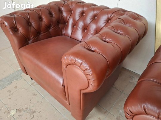 Fél ár!Bezárunk!!Valódi Bőr!Új Chesterfield barna fotel 200 eFt